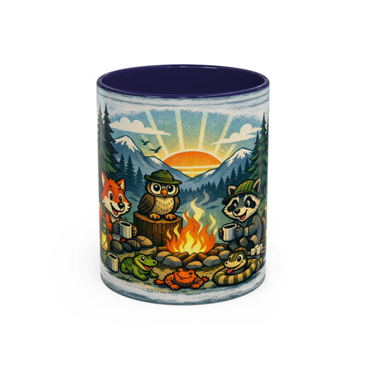 Campfire Critters Coffee Mug — Cute Forest Animal Camping Scene (11/15 oz)