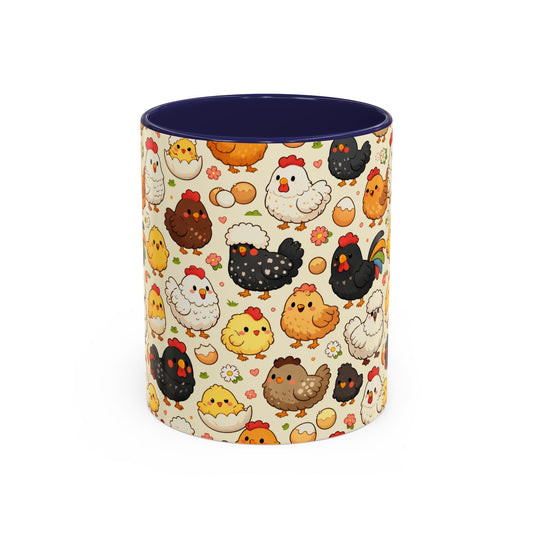 Cute Chicken & Chick Pattern Accent Coffee Mug – Farmhouse Cute Drinkware