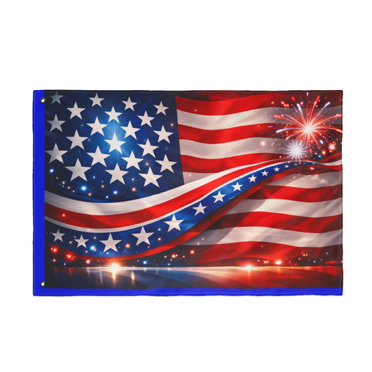 American Flag Wave with Fireworks Flag | Double-Sided Patriotic Banner