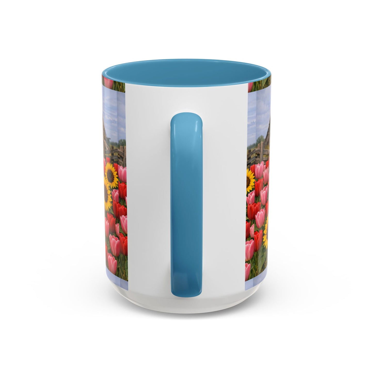 Sunflower & Tulip Farmhouse Coffee Mug – Rustic Barn Floral Accent Mug (11/15oz)