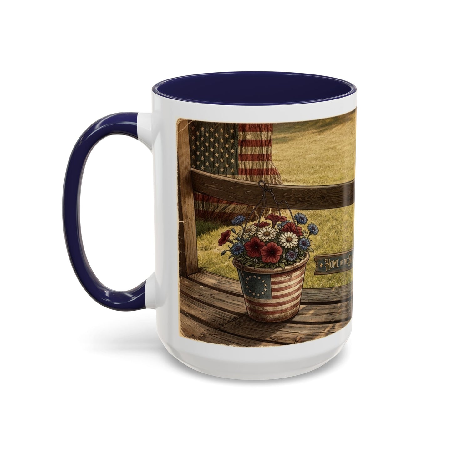Coffee Mug — Rustic Porch Scene with 'Be Kind Be Brave Keep Growing' Inspirational Quote