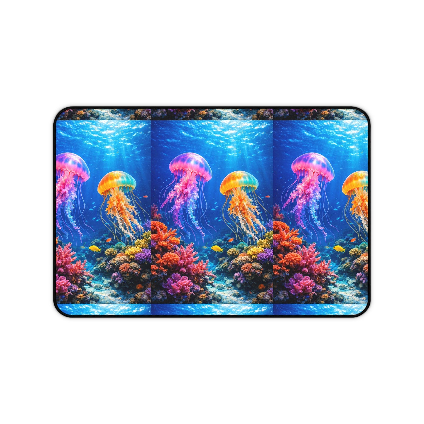 Colorful Jellyfish Underwater Scene Desk Mat | Ocean Coral Reef Mouse Pad