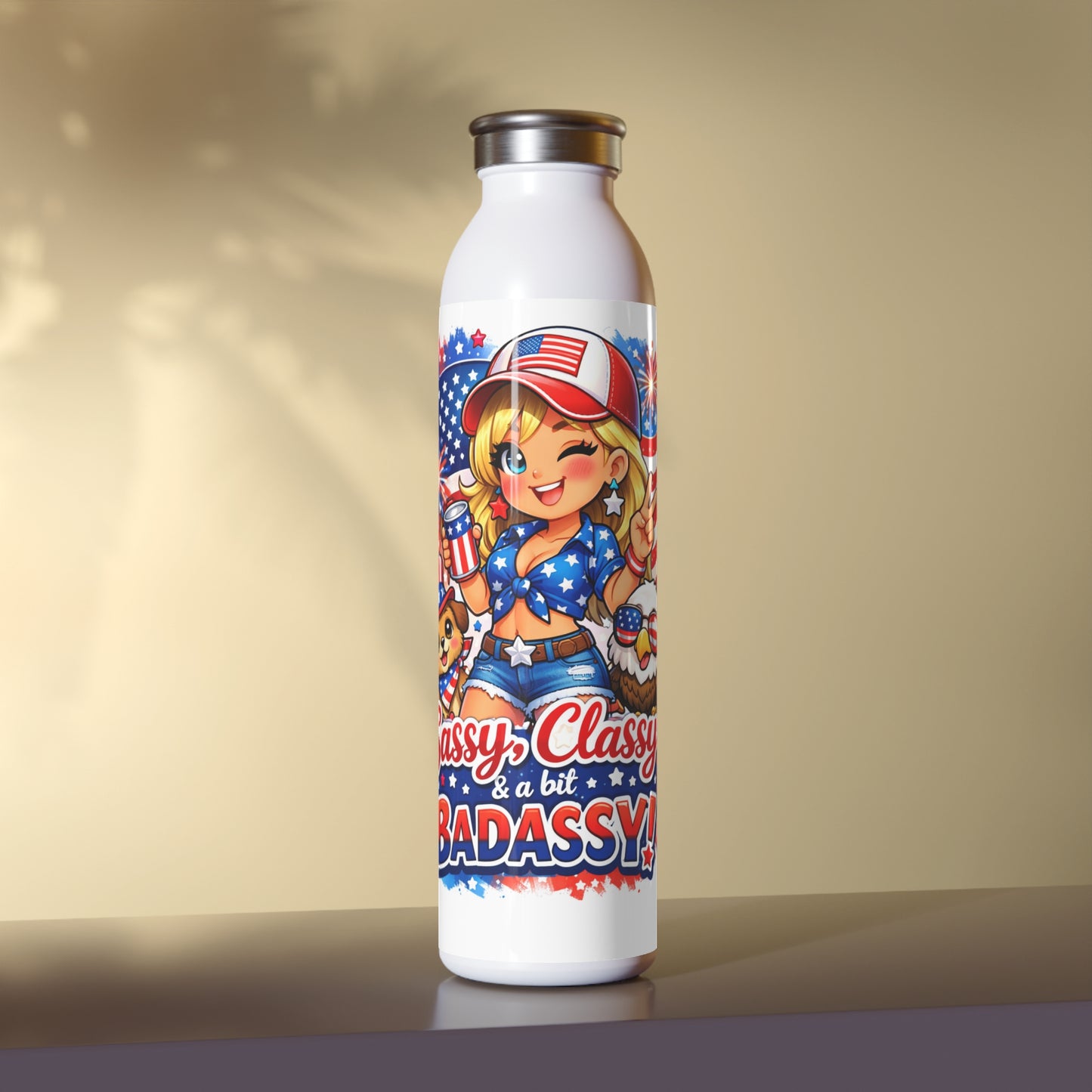 Slim Water Bottle — "Sassy, Classy & a Bit Badassy" Patriotic 4th of July Bottle