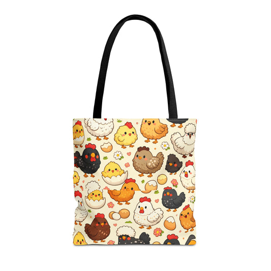 Cute Chickens Pattern Tote Bag — Kawaii Hen & Egg All-Over Print