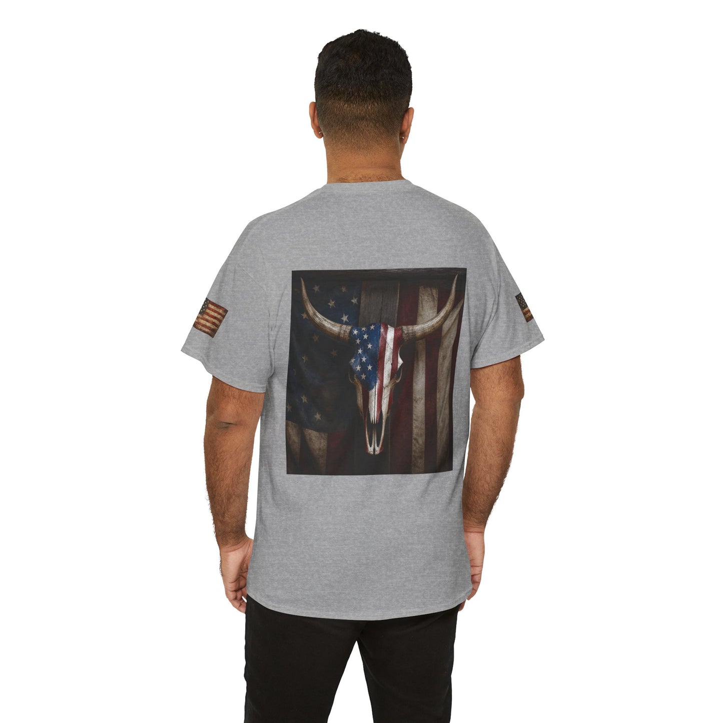 American Flag Longhorn Skull T-Shirt