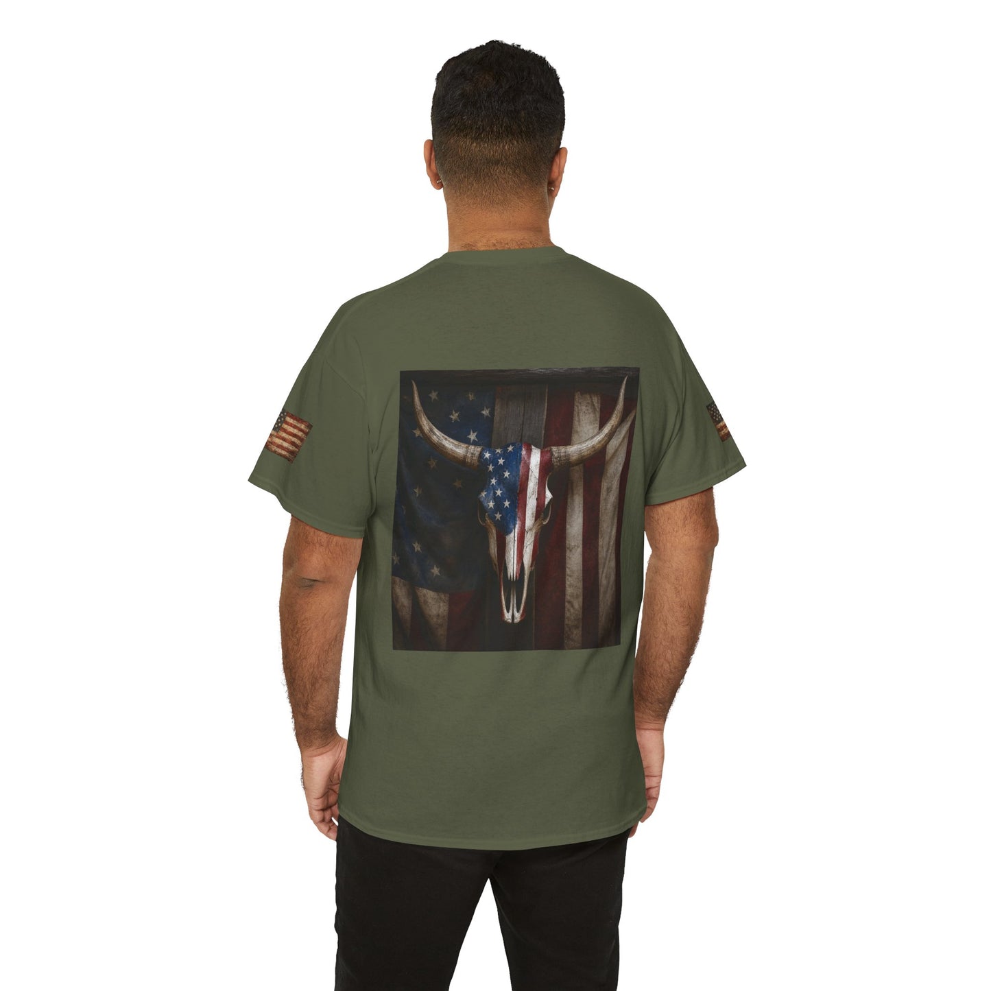 American Flag Longhorn Skull T-Shirt