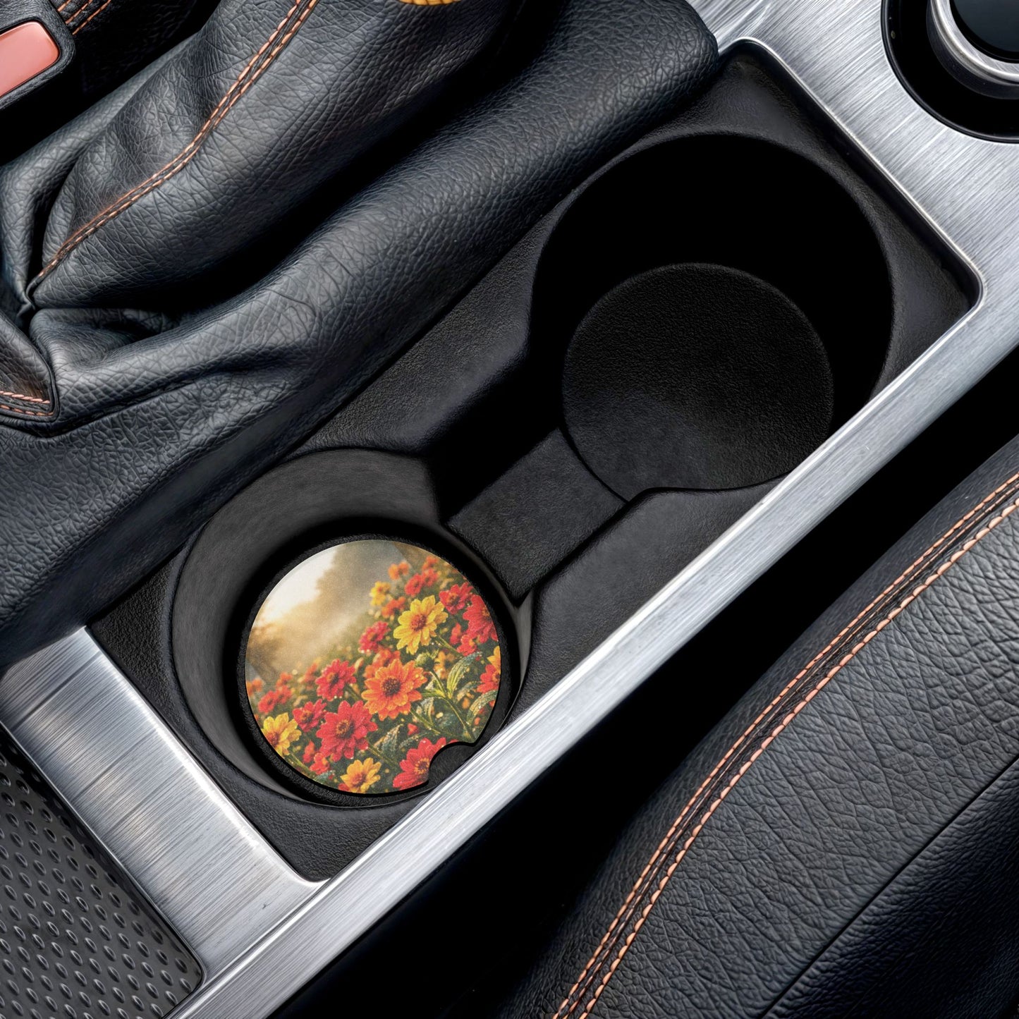 Soapstone Car Coaster — Sunny Wildflower Floral Car Cup Holder Insert