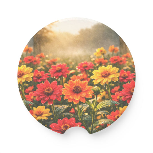 Soapstone Car Coaster — Sunny Wildflower Floral Car Cup Holder Insert