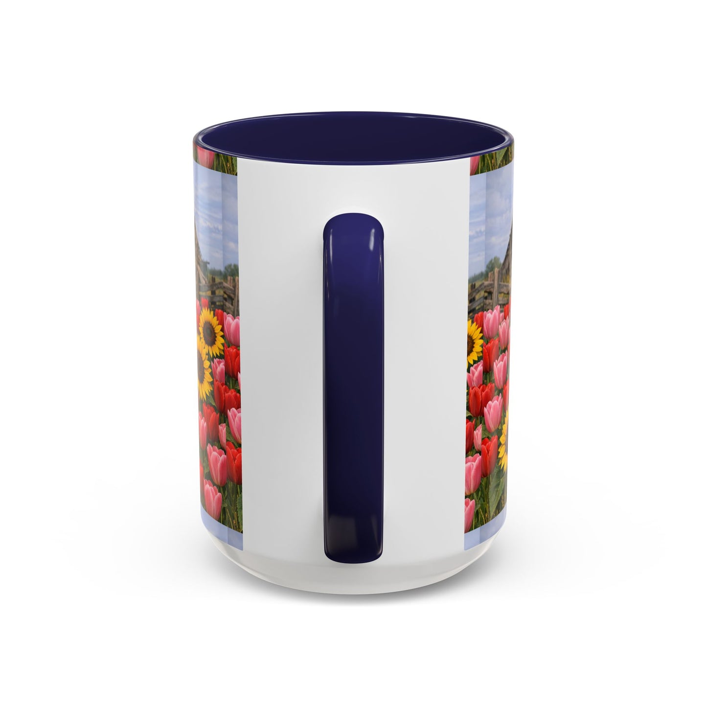 Sunflower & Tulip Farmhouse Coffee Mug – Rustic Barn Floral Accent Mug (11/15oz)