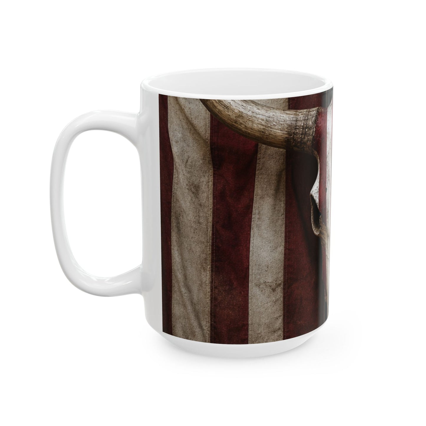 American Flag Skull Mug — Patriotic 11oz/15oz Ceramic Coffee Cup