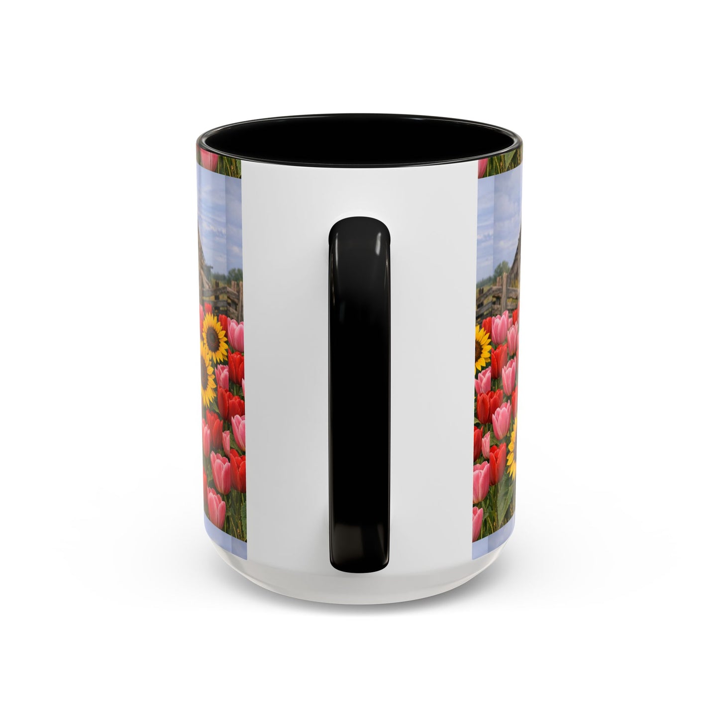 Sunflower & Tulip Farmhouse Coffee Mug – Rustic Barn Floral Accent Mug (11/15oz)