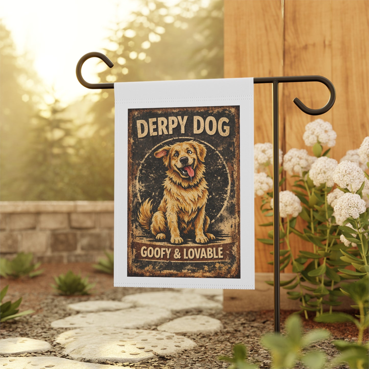 Derpy Dog Garden Flag — Goofy & Lovable Outdoor Yard Banner