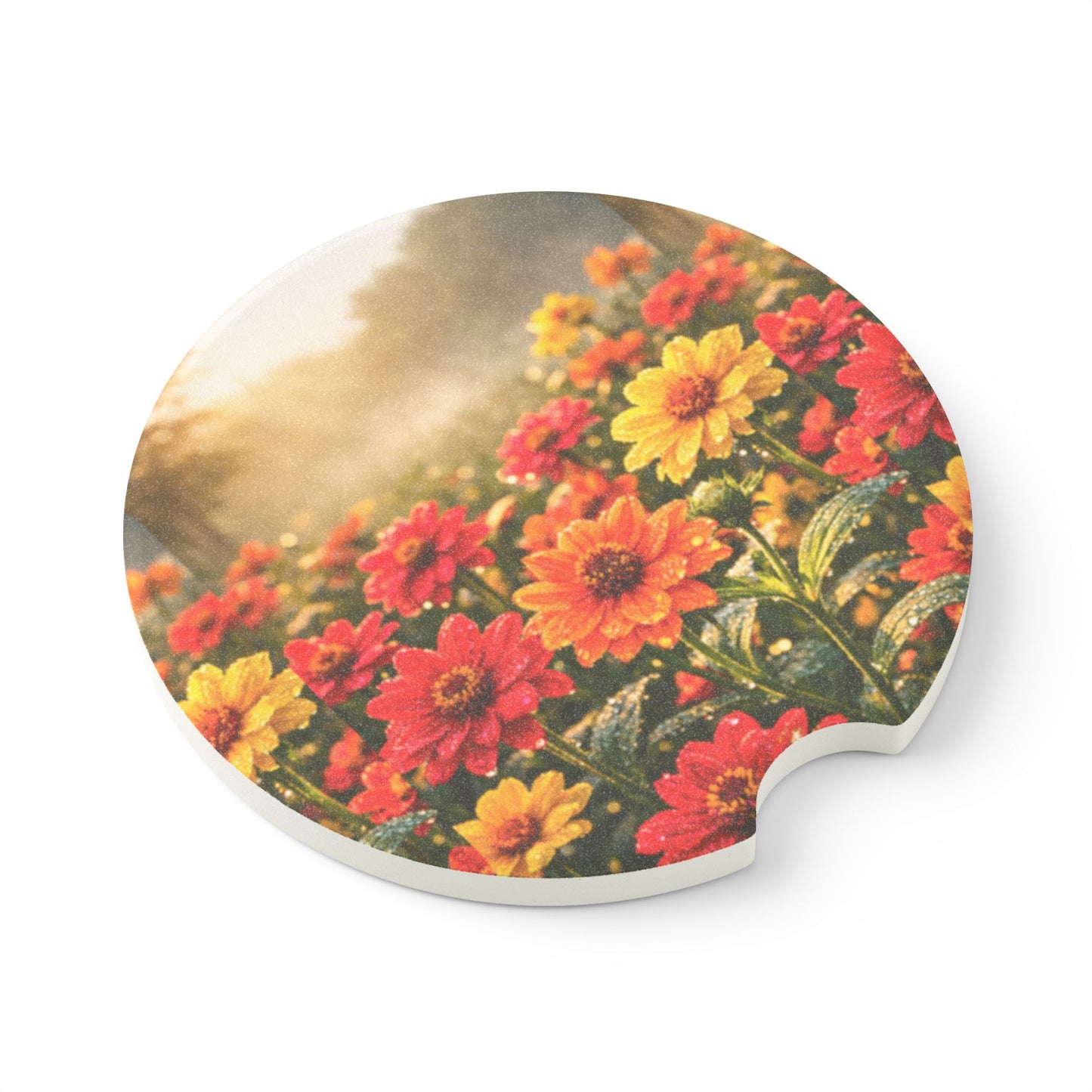Soapstone Car Coaster — Sunny Wildflower Floral Car Cup Holder Insert