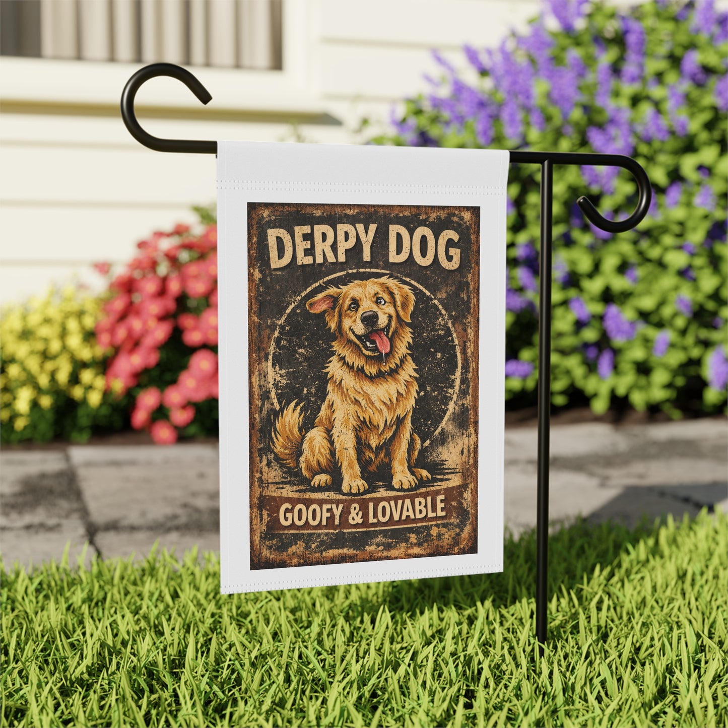 Derpy Dog Garden Flag — Goofy & Lovable Outdoor Yard Banner