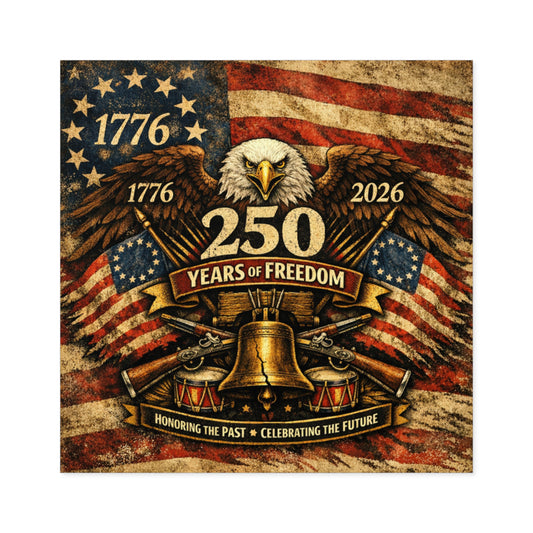 250 Years of Freedom Square Sticker — 1776–2026 Patriotic American Flag & Eagle Decal