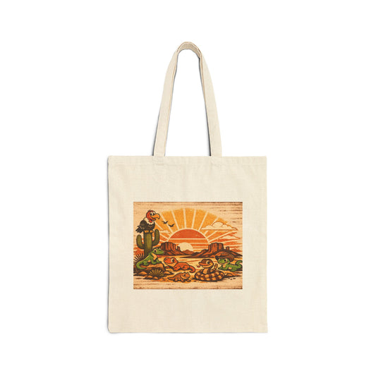 Desert Sunrise Canvas Tote — Retro Southwest Sunset Eco Bag