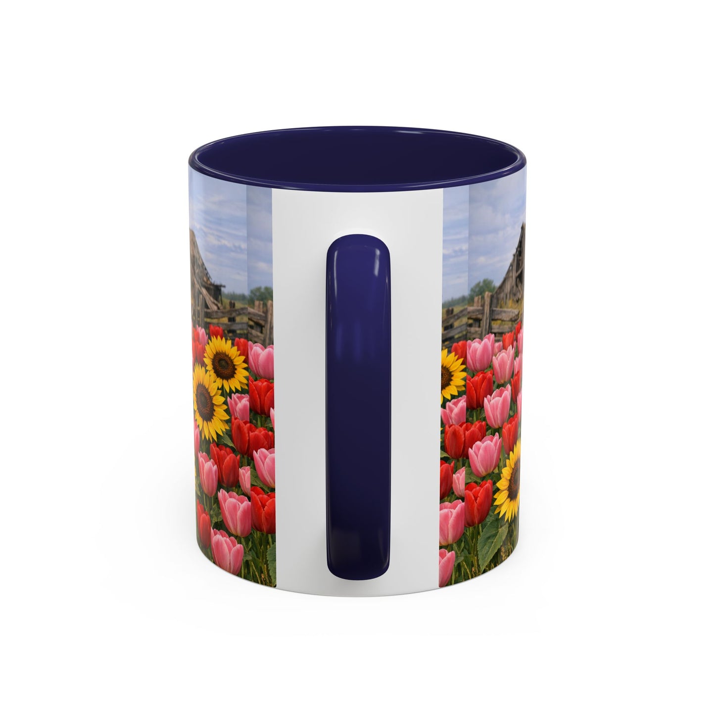 Sunflower & Tulip Farmhouse Coffee Mug – Rustic Barn Floral Accent Mug (11/15oz)
