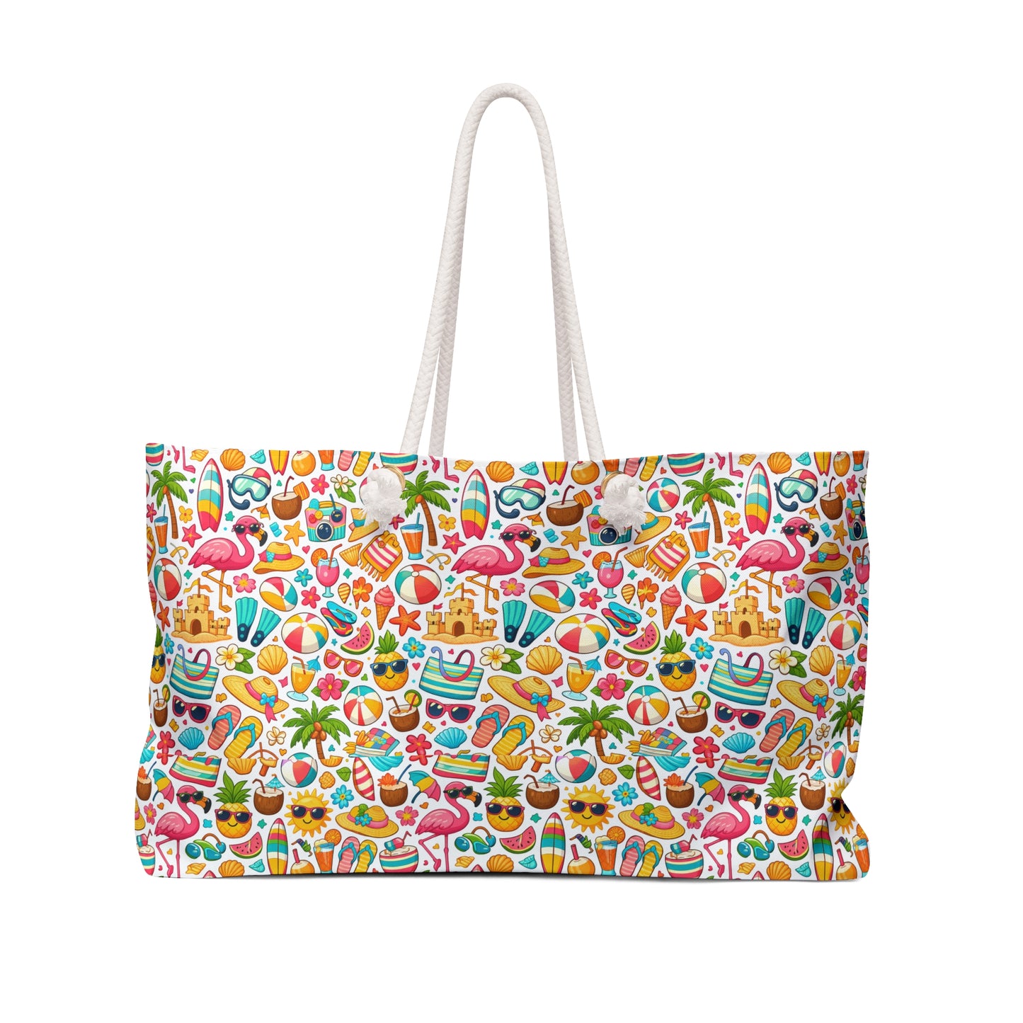 Tropical Summer Weekender Bag – Colorful Beach Icons Tote for Vacation & Pool Days