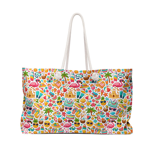 Tropical Summer Weekender Bag – Colorful Beach Icons Tote for Vacation & Pool Days