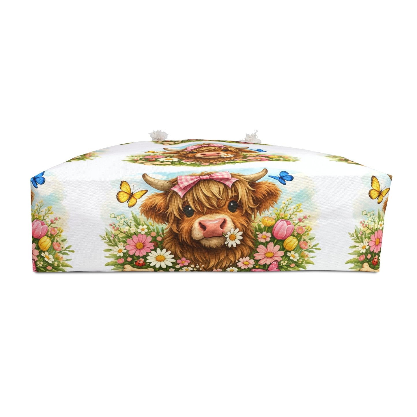 Highland Cow Floral Weekender Bag – Cute Butterflies & Bow Travel Tote