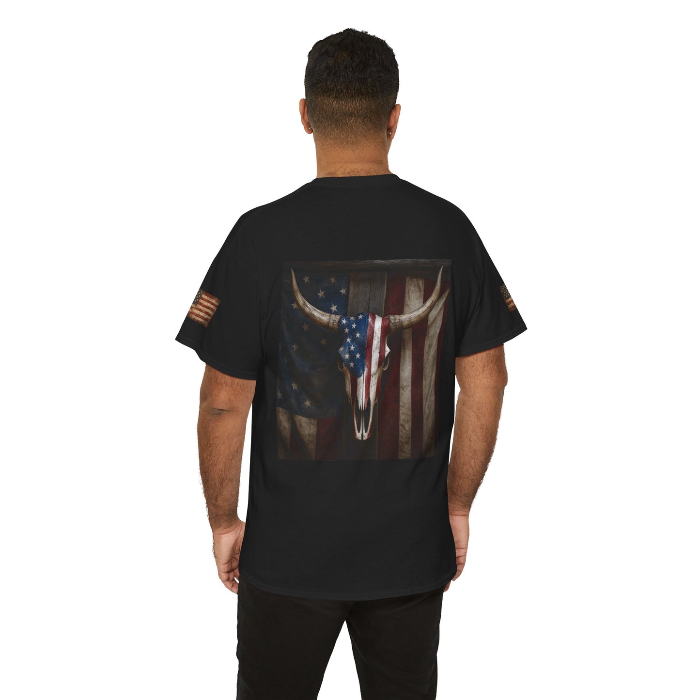 American Flag Longhorn Skull T-Shirt