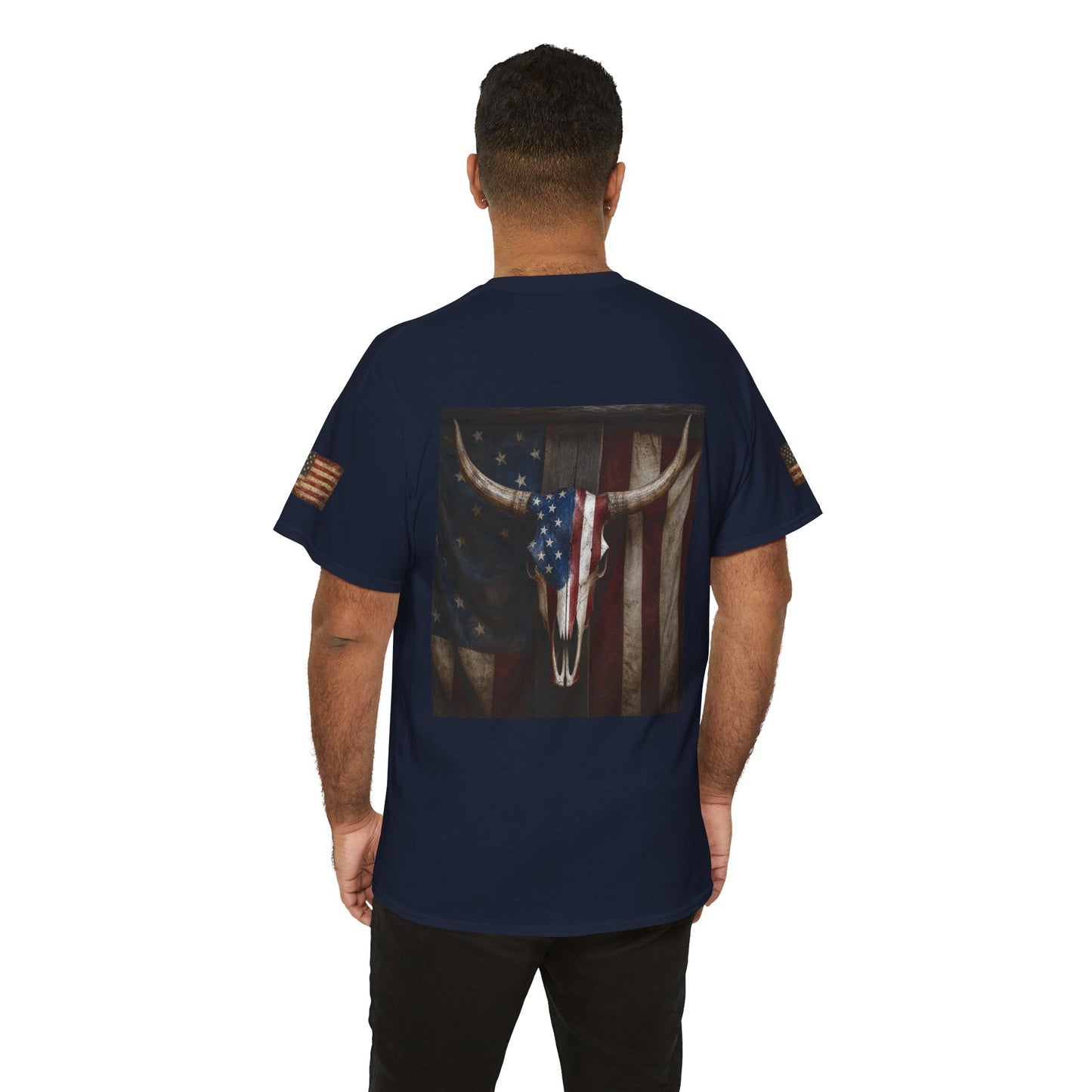 American Flag Longhorn Skull T-Shirt