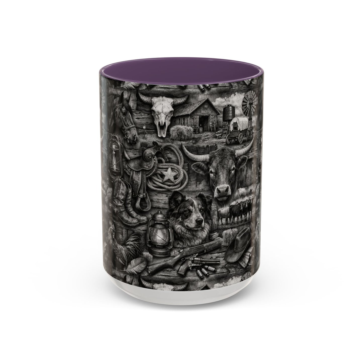 Western Farmhouse Accent Coffee Mug — Rustic Cowboy & Barnyard Collage (11/15oz)