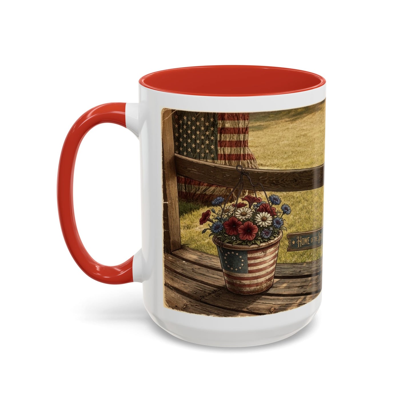 Coffee Mug — Rustic Porch Scene with 'Be Kind Be Brave Keep Growing' Inspirational Quote