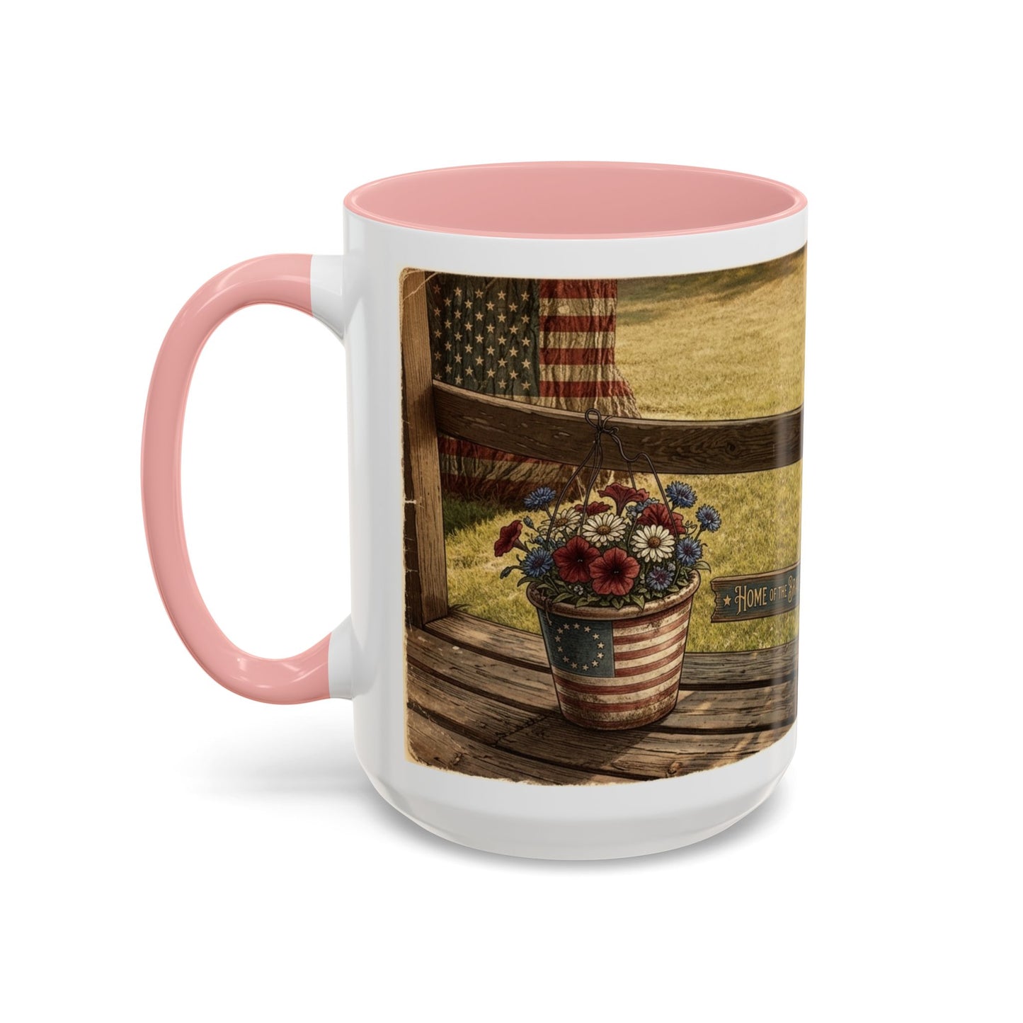 Coffee Mug — Rustic Porch Scene with 'Be Kind Be Brave Keep Growing' Inspirational Quote