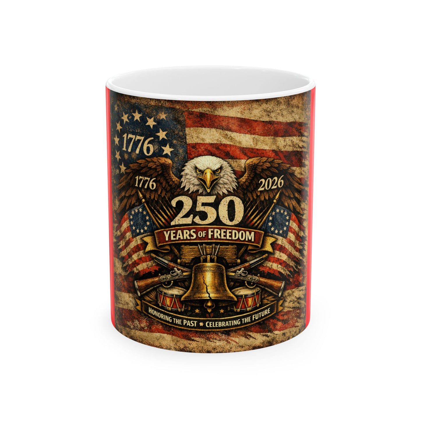 250 Years of Freedom Ceramic Mug — 1776–2026 Patriotic Eagle & Liberty Bell Coffee Cup
