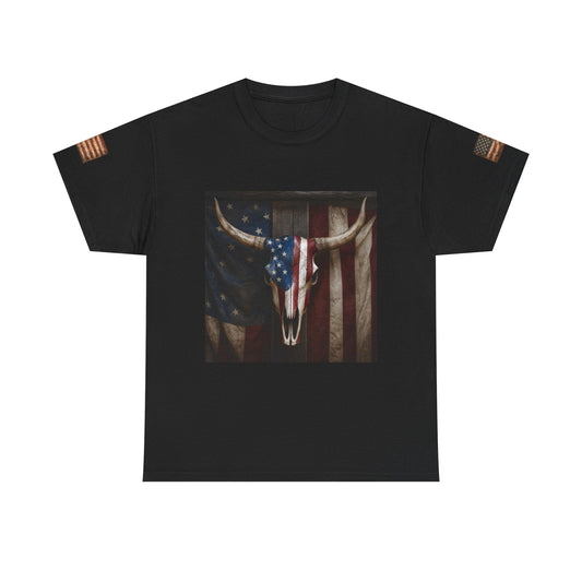 American Flag Longhorn Skull T-Shirt