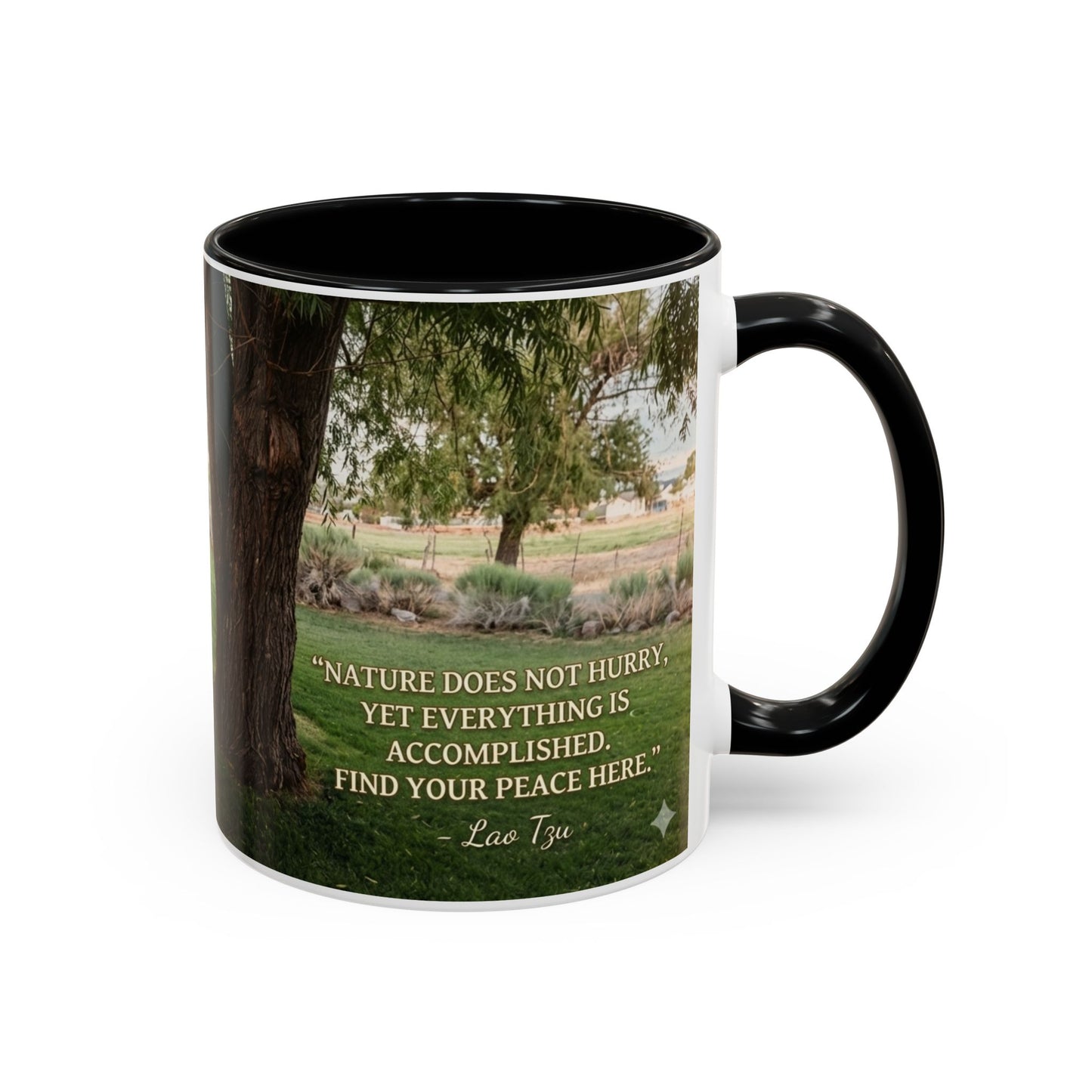 Nature Peace Coffee Mug — "Nature does not hurry, yet everything is accomplished" Inspirational 11/15oz