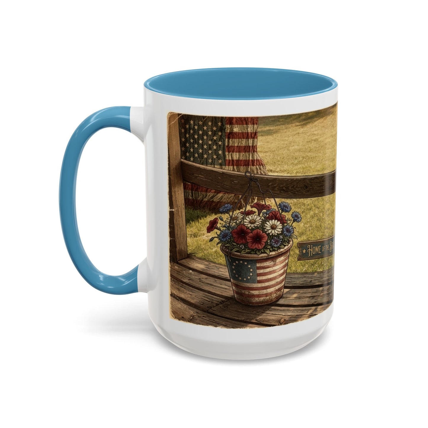Coffee Mug — Rustic Porch Scene with 'Be Kind Be Brave Keep Growing' Inspirational Quote