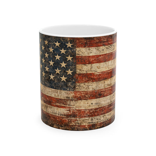 Distressed American Flag Ceramic Mug (11oz & 15oz) – Vintage USA Coffee Cup