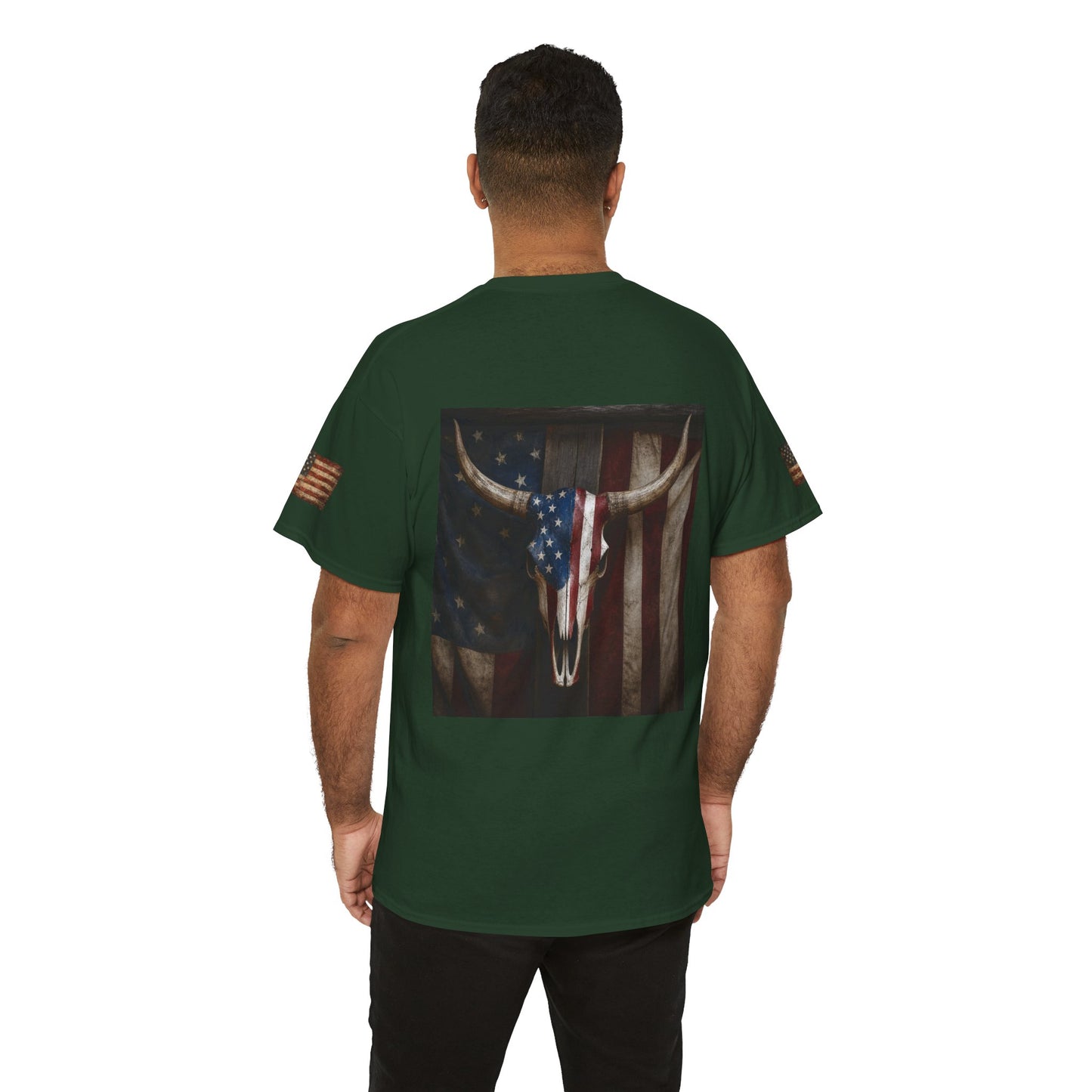 American Flag Longhorn Skull T-Shirt
