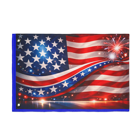American Flag Wave with Fireworks Flag | Double-Sided Patriotic Banner