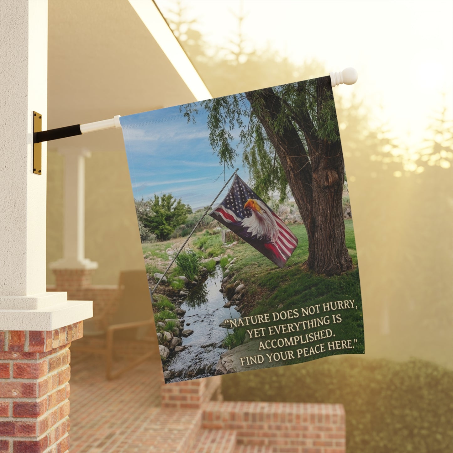 Garden Flag — Scenic Eagle & American Flag with 'Find Your Peace Here' Quote