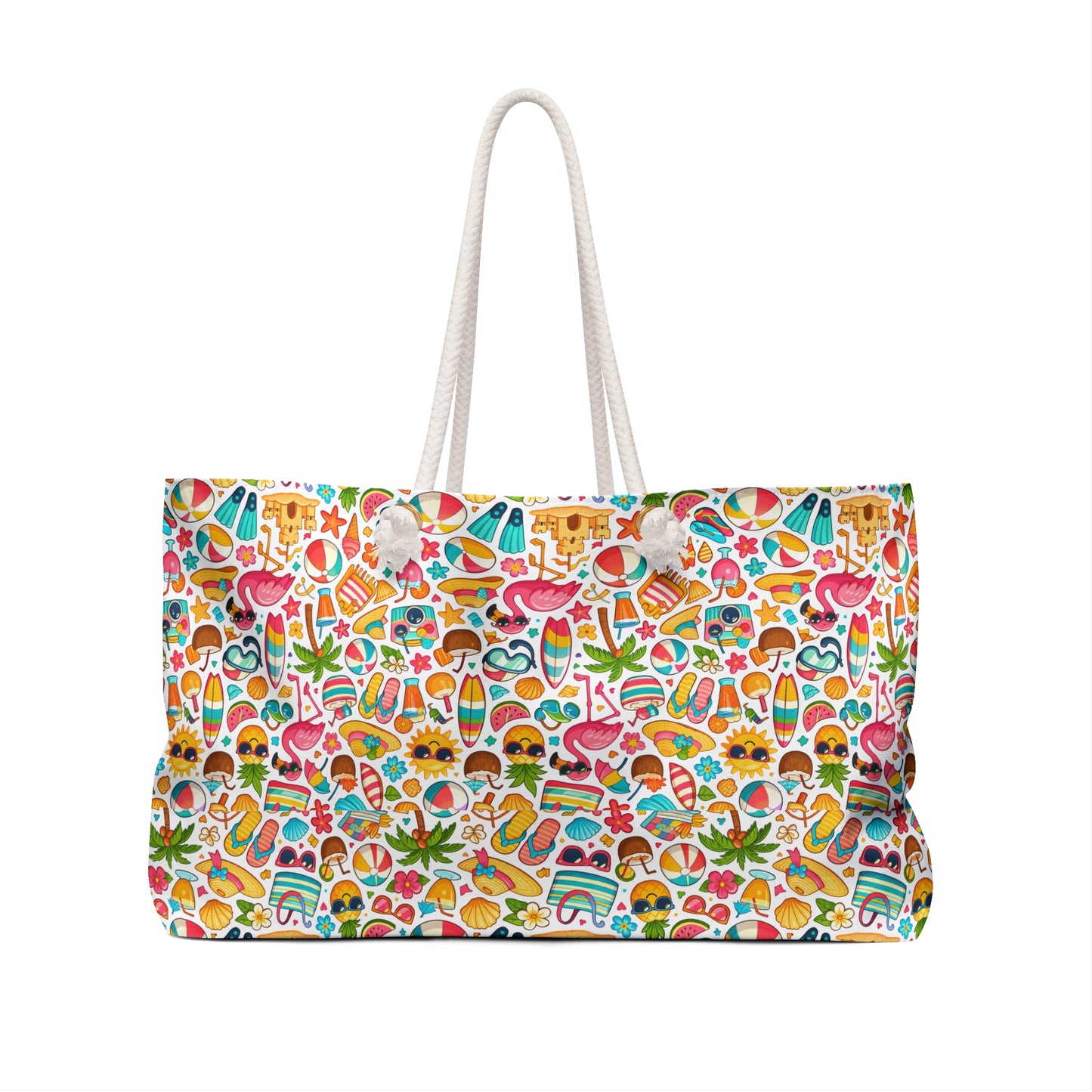 Tropical Summer Weekender Bag – Colorful Beach Icons Tote for Vacation & Pool Days