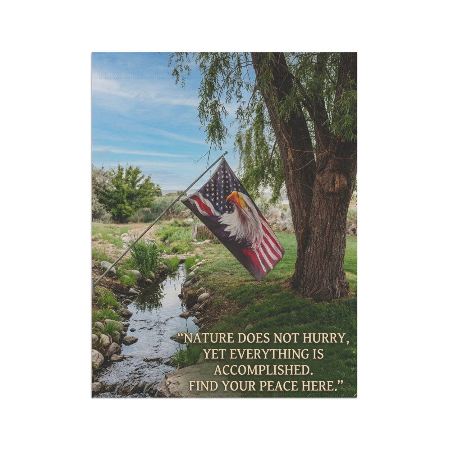 Garden Flag — Scenic Eagle & American Flag with 'Find Your Peace Here' Quote