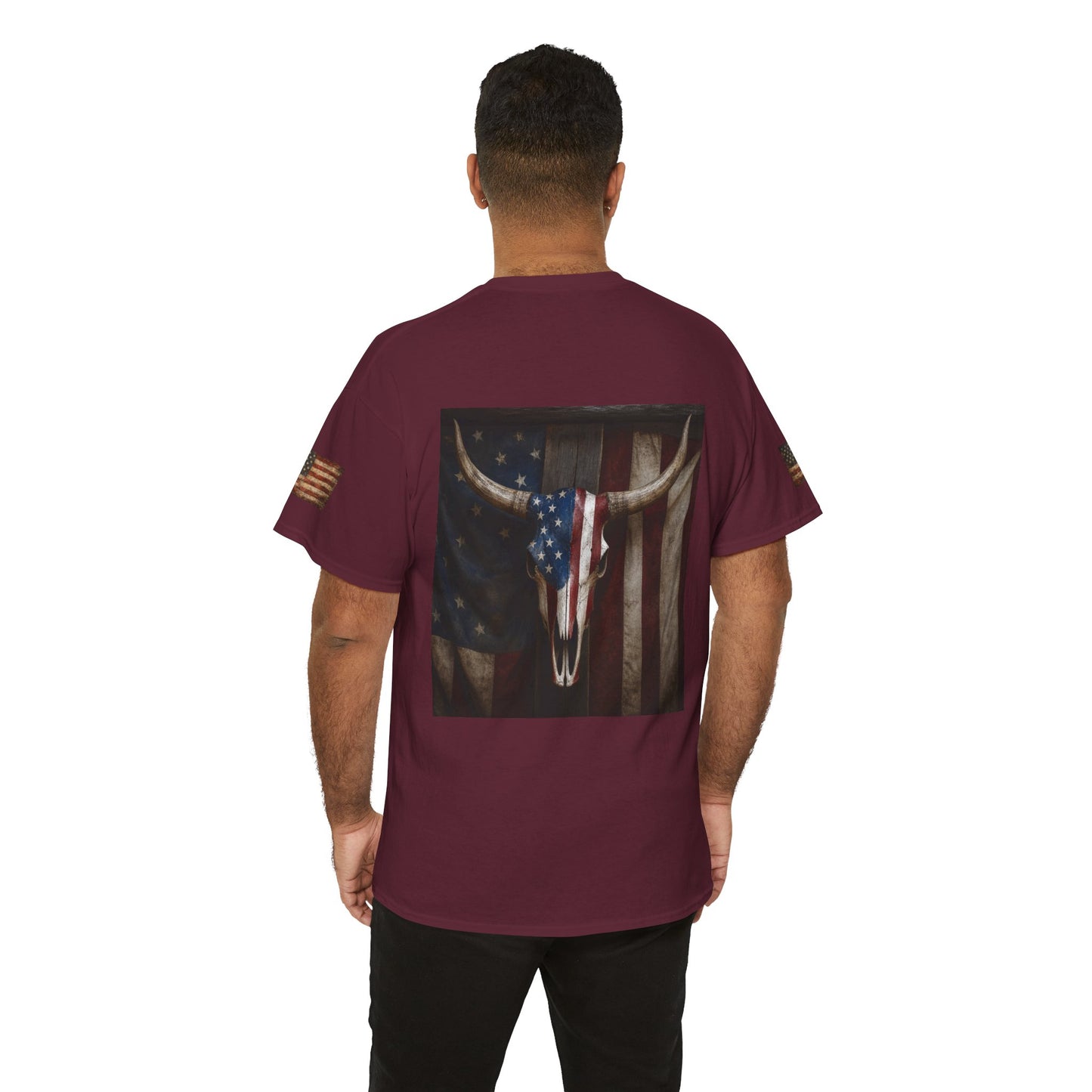 American Flag Longhorn Skull T-Shirt