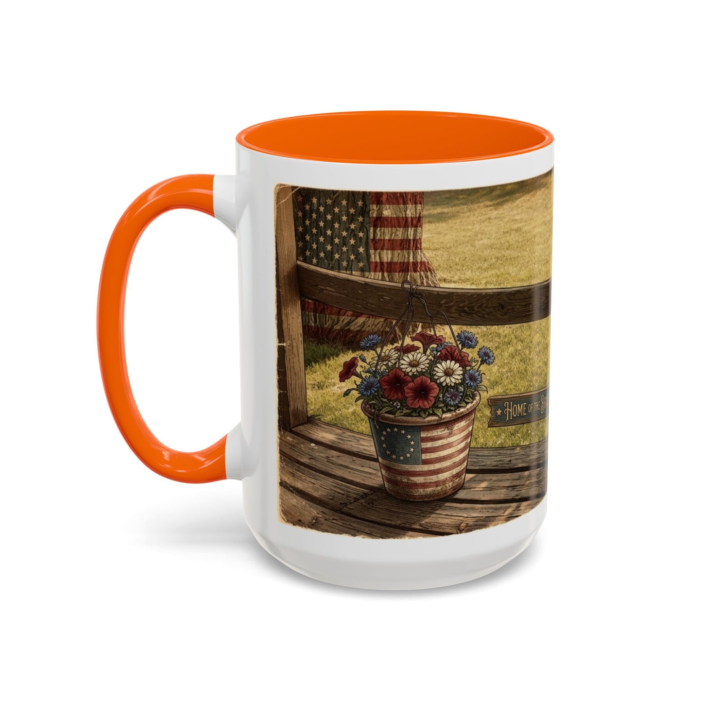 Coffee Mug — Rustic Porch Scene with 'Be Kind Be Brave Keep Growing' Inspirational Quote