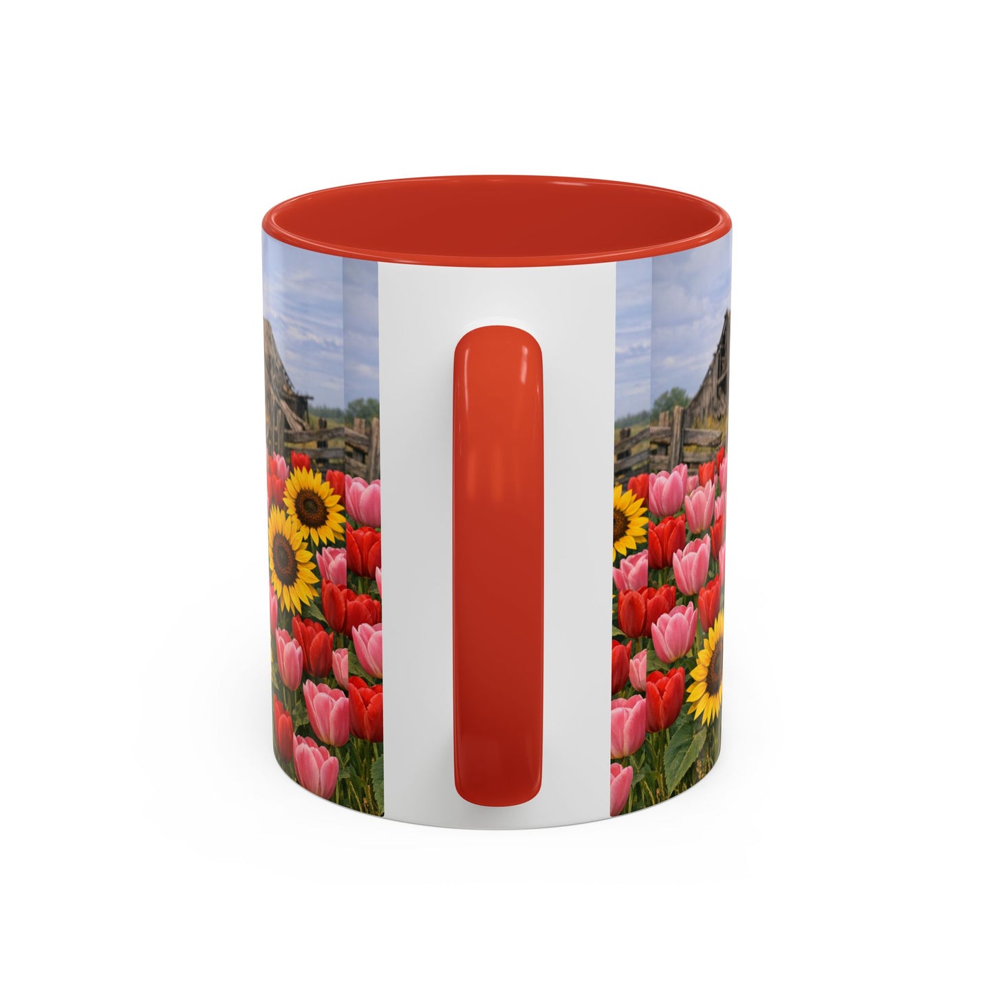 Sunflower & Tulip Farmhouse Coffee Mug – Rustic Barn Floral Accent Mug (11/15oz)