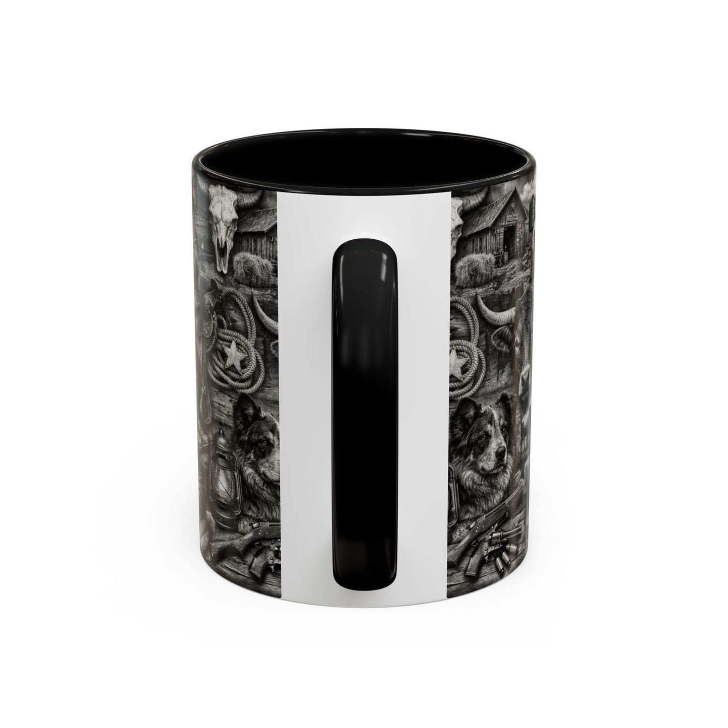 Western Farmhouse Accent Coffee Mug — Rustic Cowboy & Barnyard Collage (11/15oz)