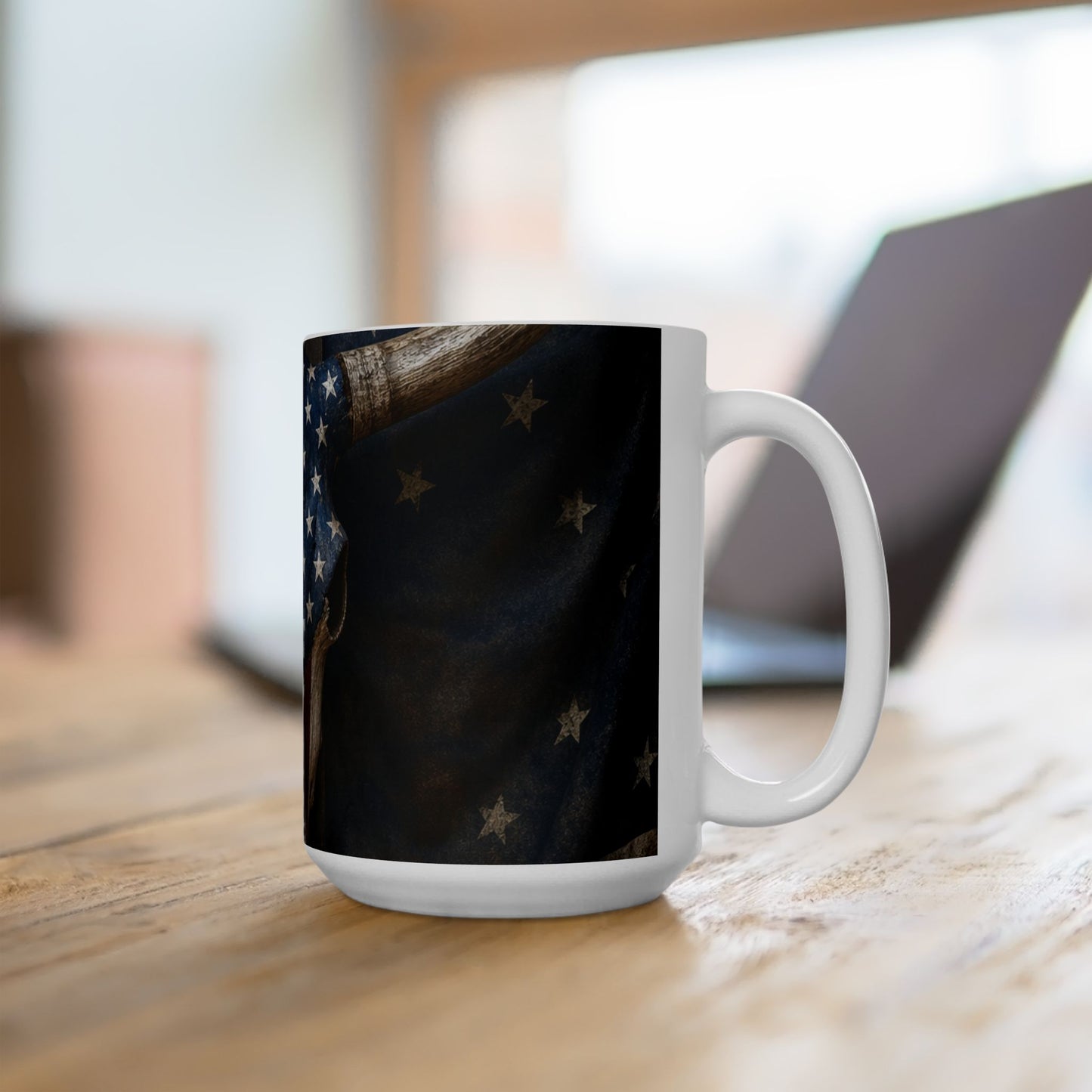 American Flag Skull Mug — Patriotic 11oz/15oz Ceramic Coffee Cup