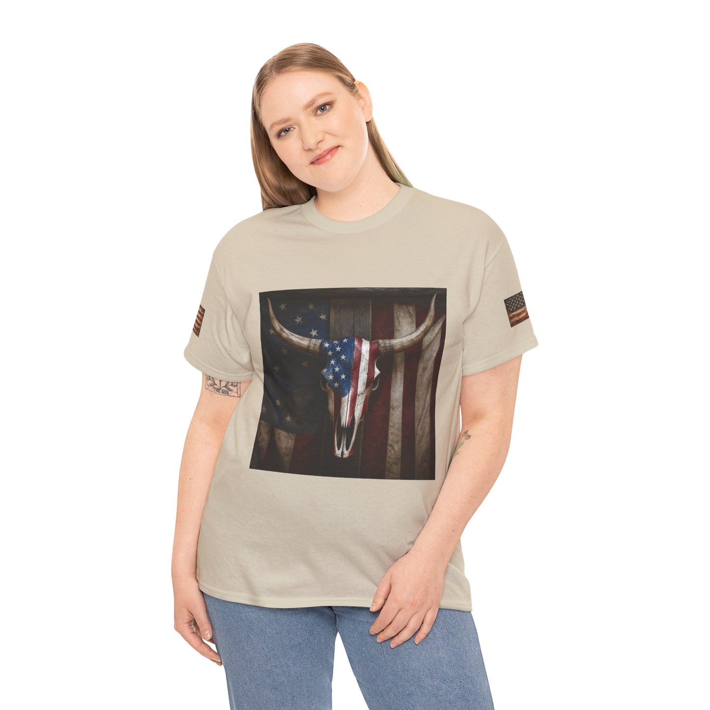 American Flag Longhorn Skull T-Shirt