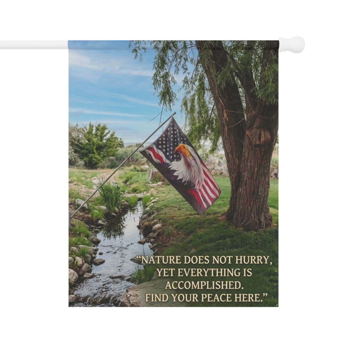 Garden Flag — Scenic Eagle & American Flag with 'Find Your Peace Here' Quote