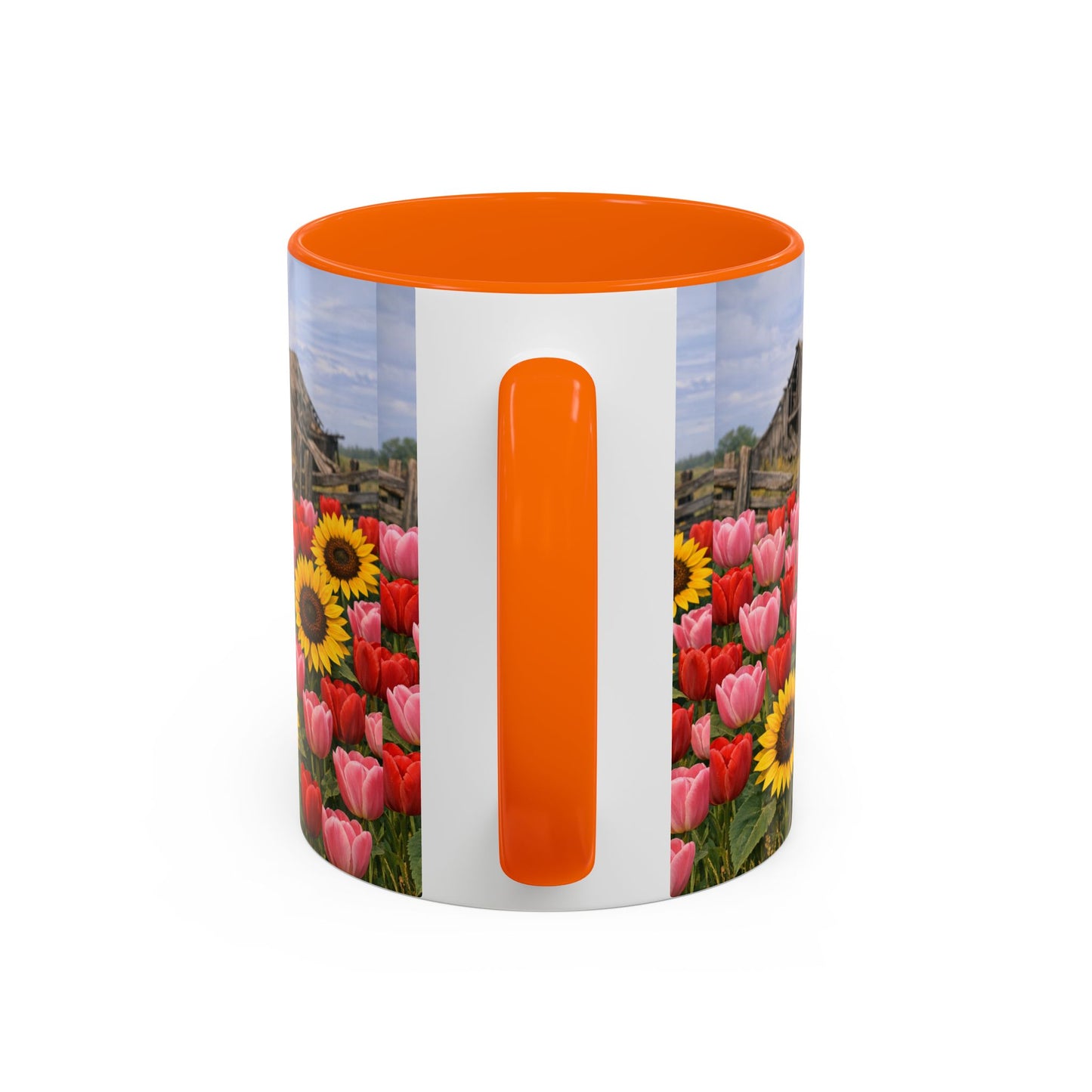 Sunflower & Tulip Farmhouse Coffee Mug – Rustic Barn Floral Accent Mug (11/15oz)