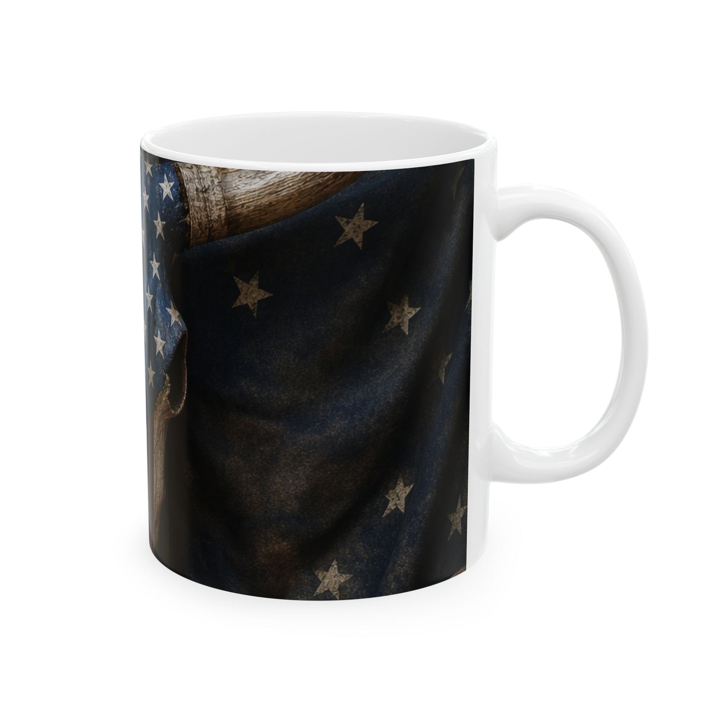 American Flag Skull Mug — Patriotic 11oz/15oz Ceramic Coffee Cup