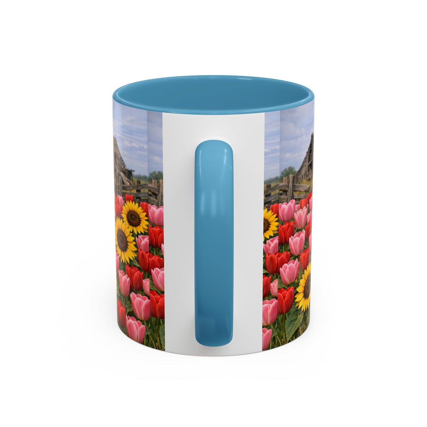 Sunflower & Tulip Farmhouse Coffee Mug – Rustic Barn Floral Accent Mug (11/15oz)