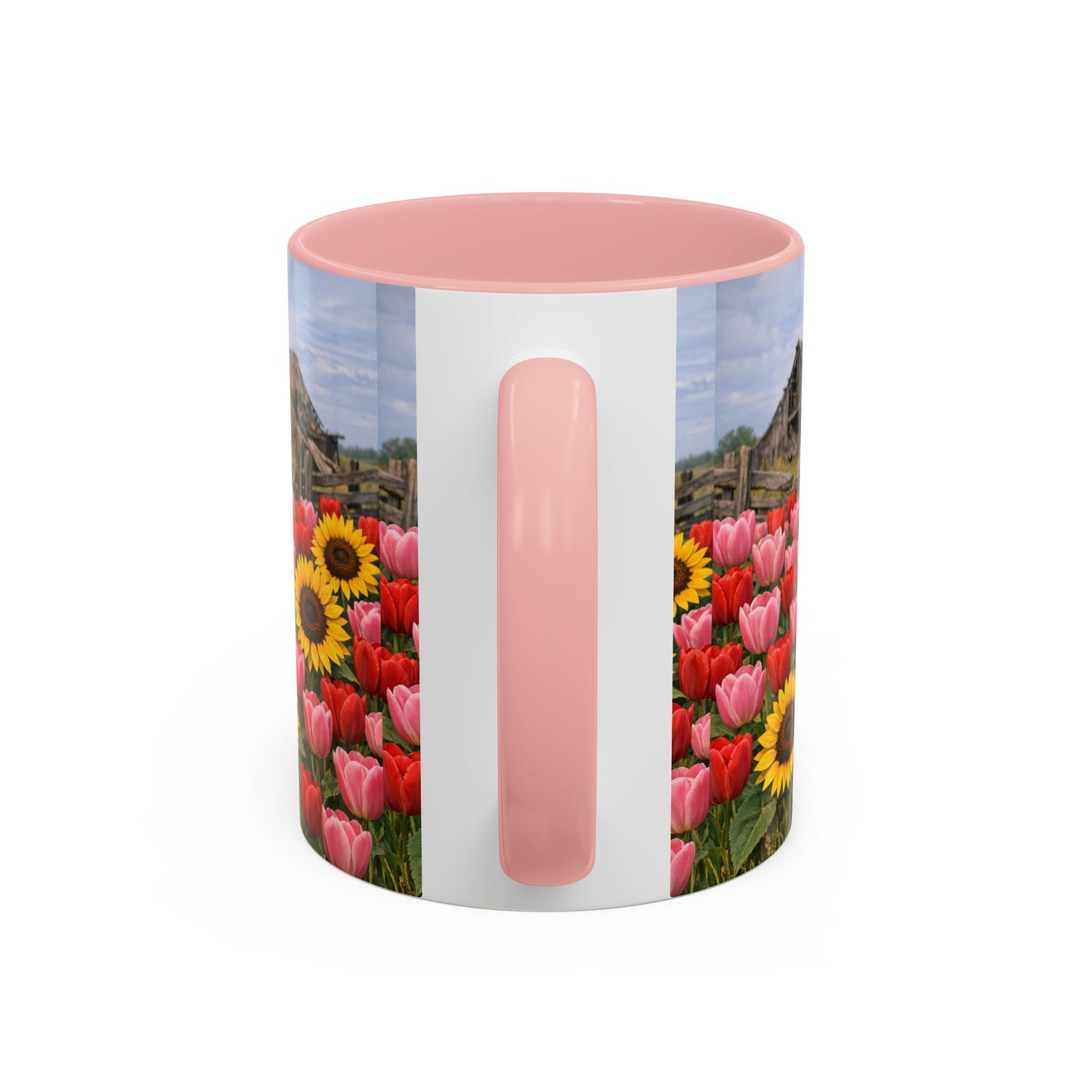 Sunflower & Tulip Farmhouse Coffee Mug – Rustic Barn Floral Accent Mug (11/15oz)
